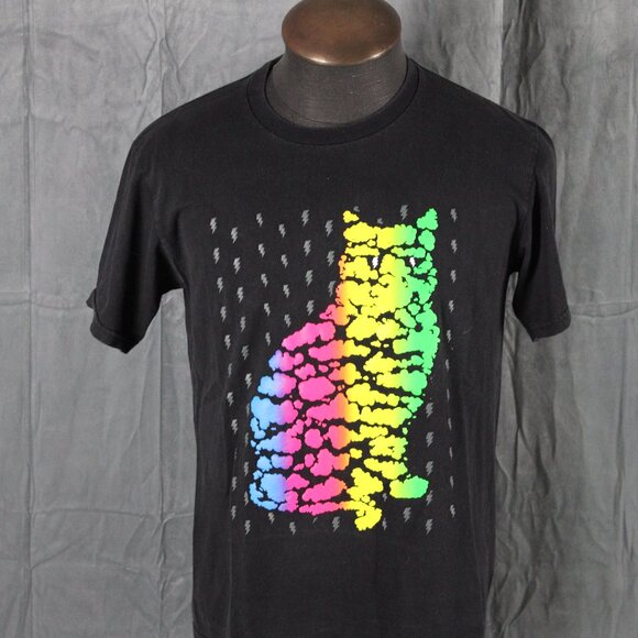 Retro Grpahic T-shirt - Puffer Rainbow Neon Cat - Men's Large - Picture 3 of 10